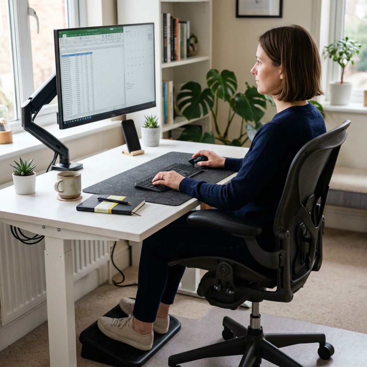 Puesto de trabajo ergonómico con silla y mesa de oficina
